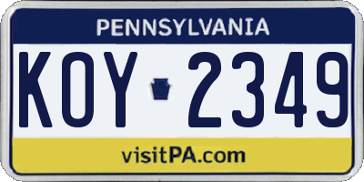 PA license plate KOY2349