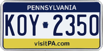 PA license plate KOY2350