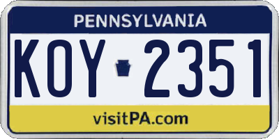 PA license plate KOY2351
