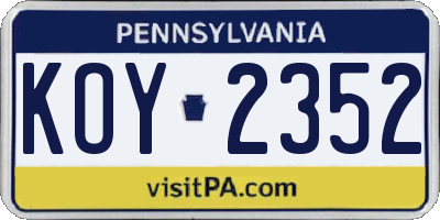 PA license plate KOY2352