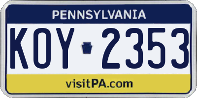 PA license plate KOY2353