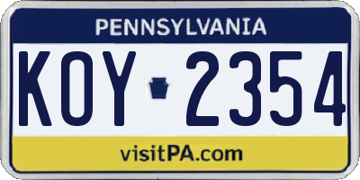 PA license plate KOY2354