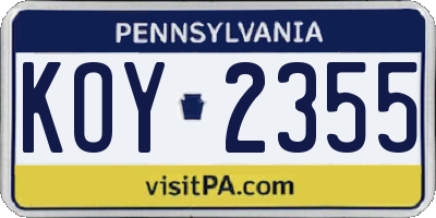 PA license plate KOY2355