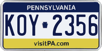 PA license plate KOY2356