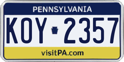PA license plate KOY2357