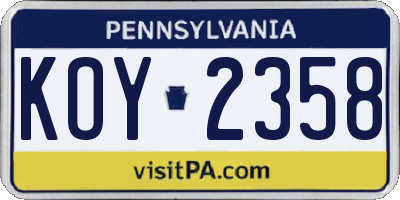 PA license plate KOY2358