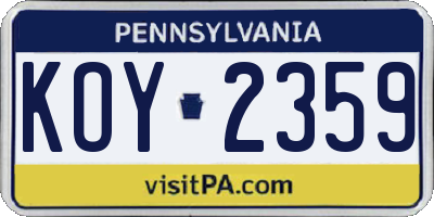 PA license plate KOY2359
