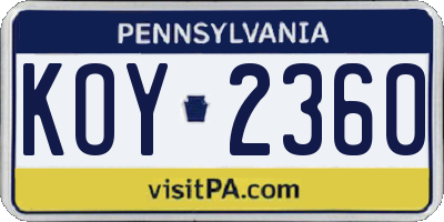 PA license plate KOY2360
