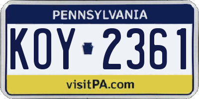 PA license plate KOY2361