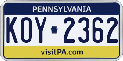 PA license plate KOY2362