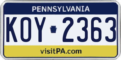 PA license plate KOY2363
