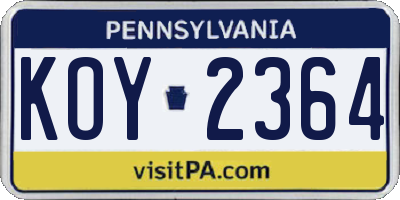 PA license plate KOY2364