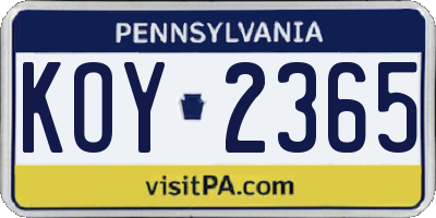PA license plate KOY2365