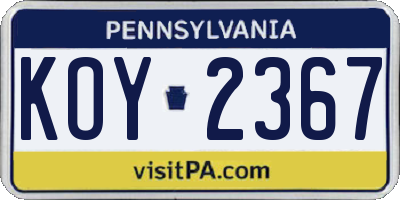 PA license plate KOY2367