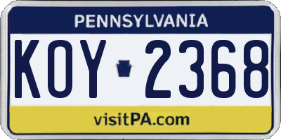 PA license plate KOY2368
