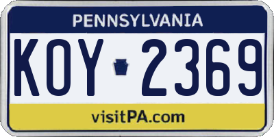 PA license plate KOY2369
