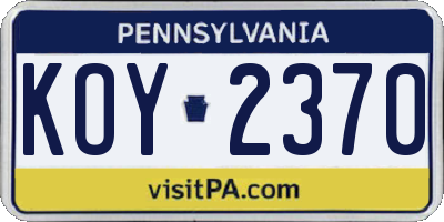 PA license plate KOY2370