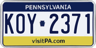 PA license plate KOY2371