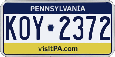 PA license plate KOY2372