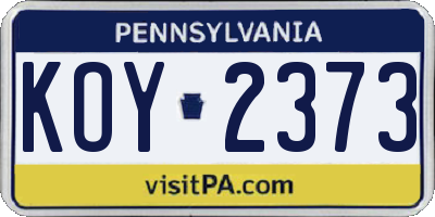 PA license plate KOY2373