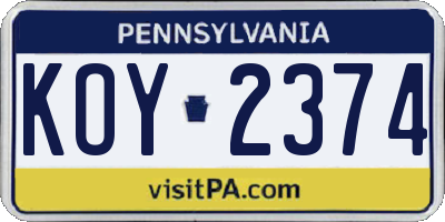 PA license plate KOY2374