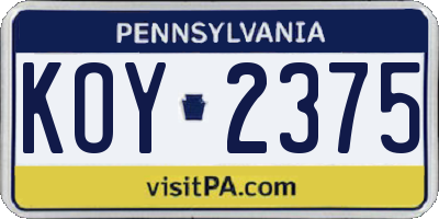 PA license plate KOY2375