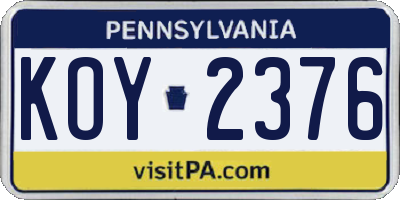 PA license plate KOY2376