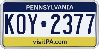 PA license plate KOY2377