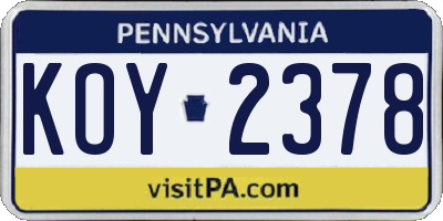 PA license plate KOY2378