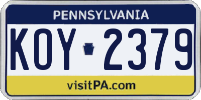 PA license plate KOY2379