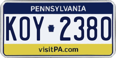 PA license plate KOY2380