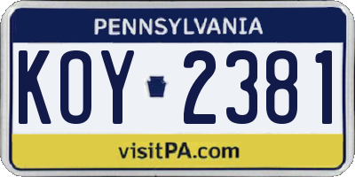 PA license plate KOY2381