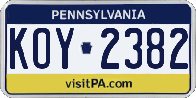 PA license plate KOY2382