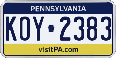 PA license plate KOY2383