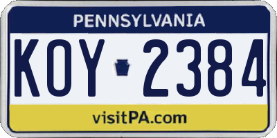 PA license plate KOY2384