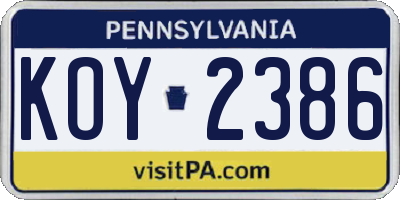PA license plate KOY2386