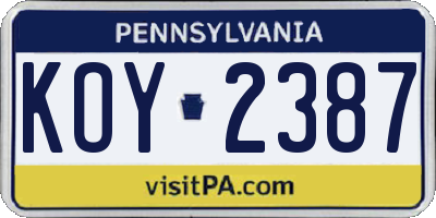 PA license plate KOY2387