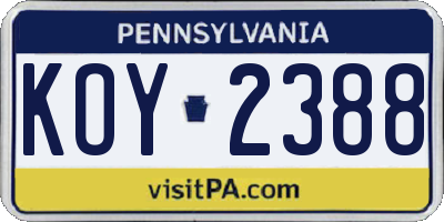 PA license plate KOY2388