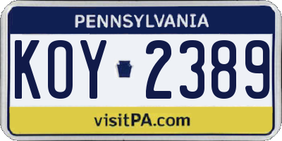 PA license plate KOY2389