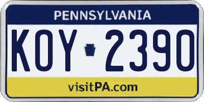 PA license plate KOY2390