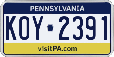 PA license plate KOY2391