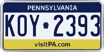 PA license plate KOY2393