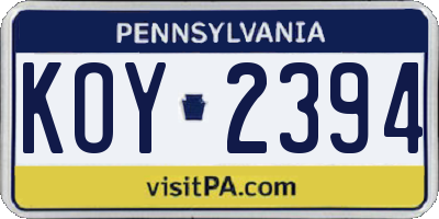 PA license plate KOY2394