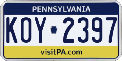 PA license plate KOY2397