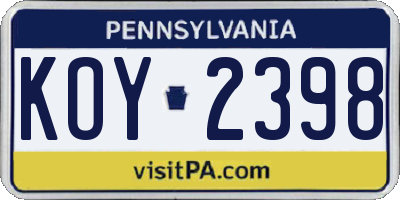PA license plate KOY2398