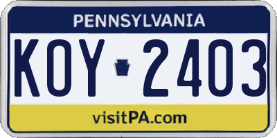 PA license plate KOY2403