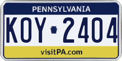 PA license plate KOY2404