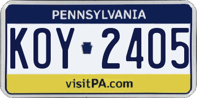 PA license plate KOY2405