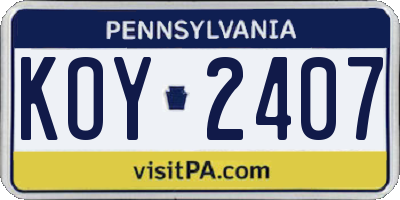 PA license plate KOY2407