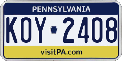 PA license plate KOY2408